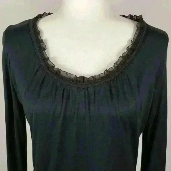 Talbots Black Top Gathered Scoop Ruffles Neckline - Picture 2 of 11